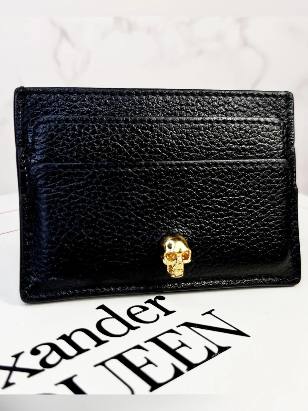 Alexander McQueen Black Leather Crystal Skull CardHolder